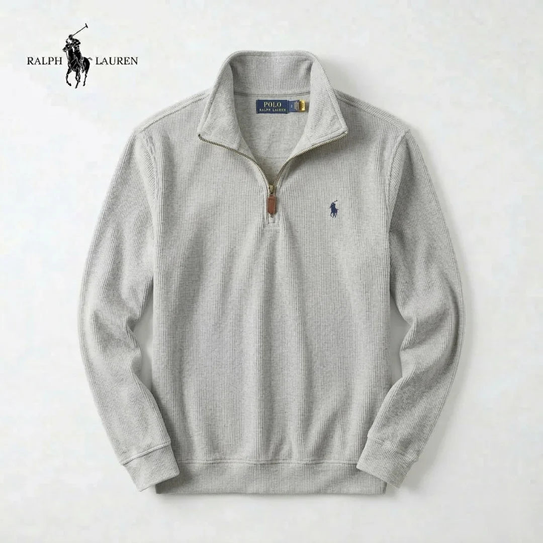 RL Men's Soft Cotton Jumper - Zip Funnel Neck & Long Sleeves