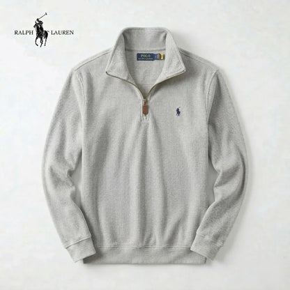 RL Men's Soft Cotton Jumper - Zip Funnel Neck & Long Sleeves