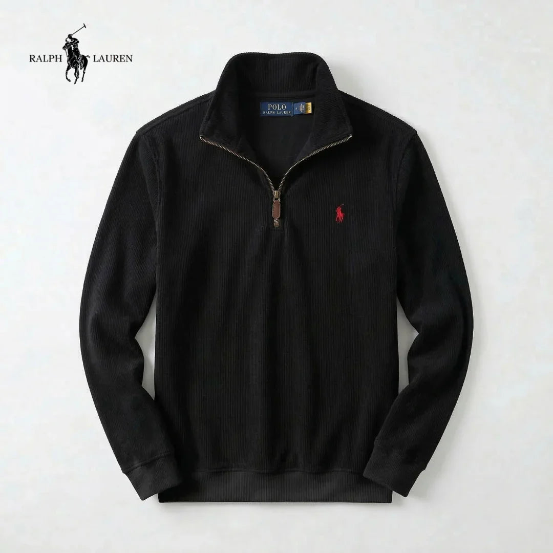 RL Men's Soft Cotton Jumper - Zip Funnel Neck & Long Sleeves