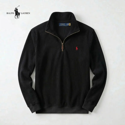 RL Men's Soft Cotton Jumper - Zip Funnel Neck & Long Sleeves
